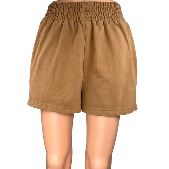 12th Tribe Oakley Women's Brown Pleated Pockets Mini Lounge Sweat Shorts Sz S/M - Picture 1 of 5